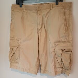Banana Republic Mens 35 Khaki Cargo Shorts Tan 100% Cotton 10" Inseam Casual